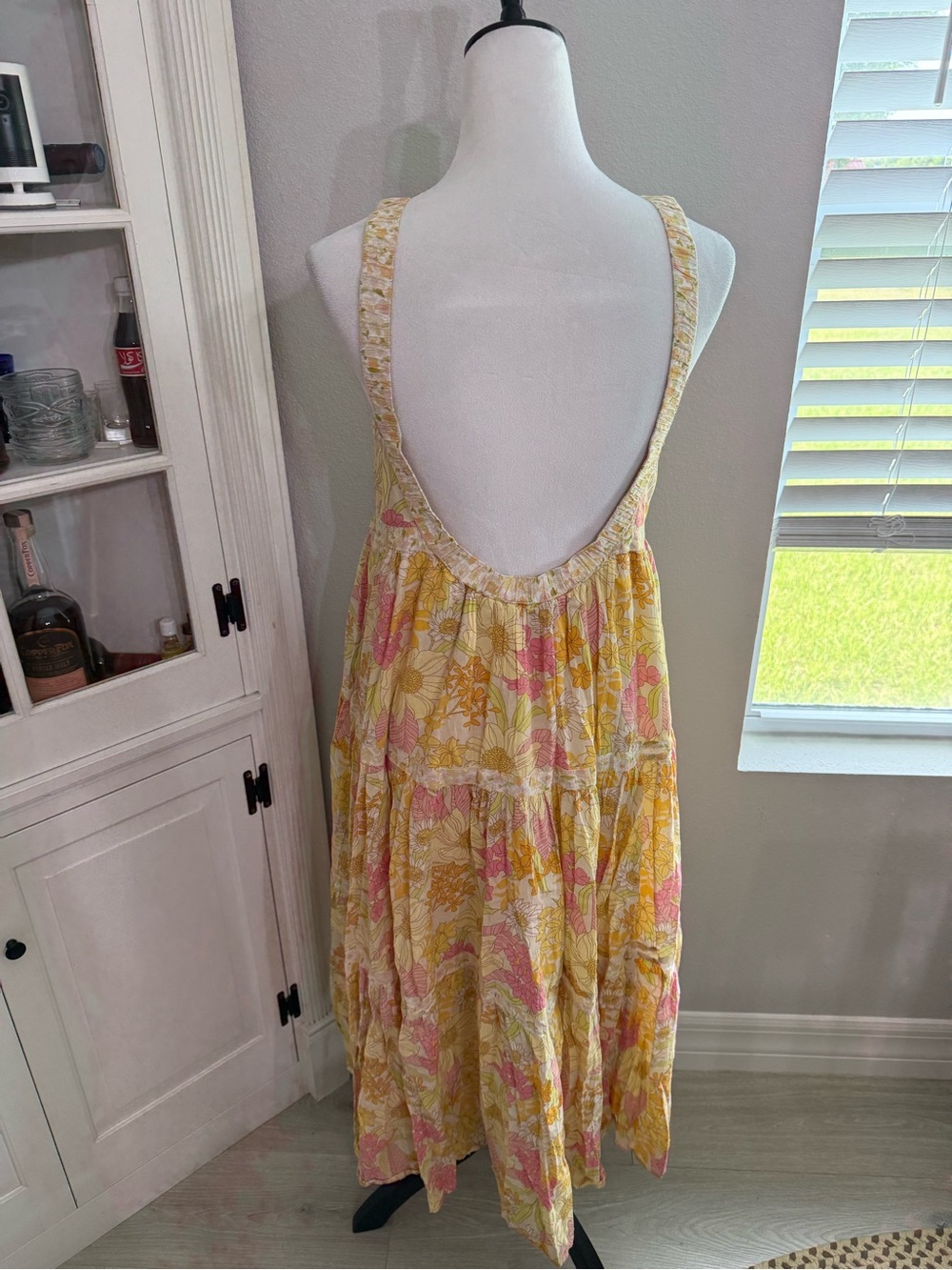 American Eagle Outfitters Yellow and Pink Floral Backless Tiered Sundress - Picture 4 of 6